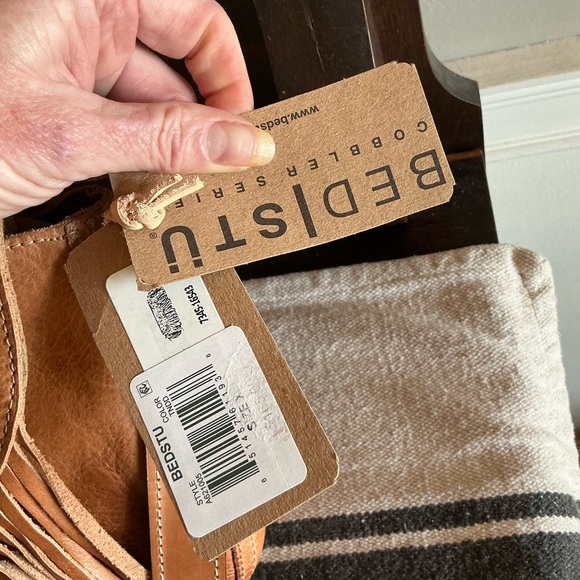 NWT Bed Stu Leather Eastend Fringe Crossbody Bag Clutch Tan Dip Dyed Retail $165 - Picture 3 of 14